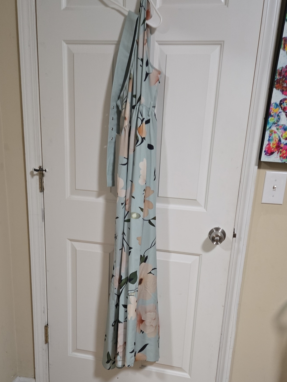 Light Green Floral Maxi Dress One Shoulder